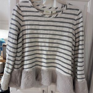 Maeve by Anthropologie Maeve Cream and Gray Striped Knit Tee